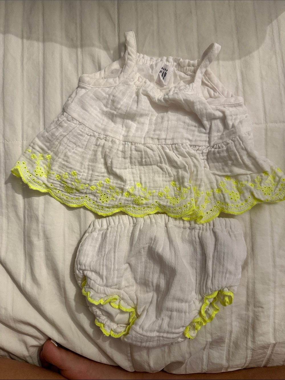 Gap White Baby Tank Dress & Bloomers with Neon Yellow Trim
